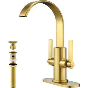 Brushed Gold Bathroom Faucet for Bathroom Sink 1Hole or 3 Hole，high-arc 360° Swivel spout for Vanity Sink with Metal Pop-Up Drain & Supply Lines in Saudi Arabia