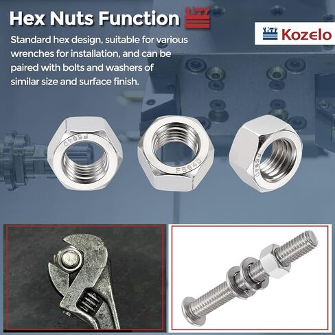 5 قطع صواميل سداسية - [3/4"-10] 304 من الفولاذ المقاوم للصدأ (A2-70) صواميل معدنية ذات خيط خشن قياسي لتثبيت الآلات الهيكلية الثقيلة، لمسة نهائية لامعة، فضي in Kuwait