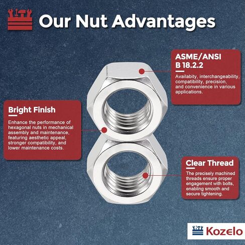 25 قطعة من صواميل سداسية - [7/16"-20] 304 من الفولاذ المقاوم للصدأ 18-8 (A2-70) صواميل للإصلاح والتجميع الميكانيكي، صواميل ذات خيط رفيع قياسي بوصة، لمسة نهائية لامعة، فضي in Kuwait