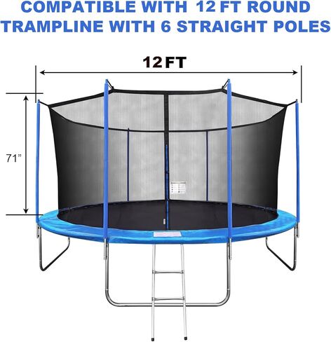 Trampoline Net Replacement with 6 PoleCaps, 12ft 14ft 15 ft Round Frame, Durable and Breathable Trampoline Net with Adjustable Straps, Zippers, Protection Buckles, Black in Kuwait