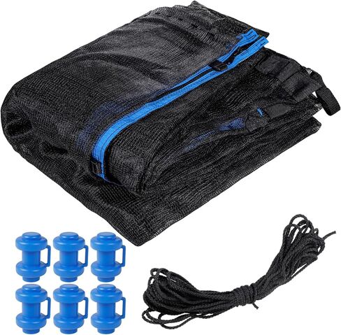 Trampoline Net Replacement with 6 PoleCaps, 12ft 14ft 15 ft Round Frame, Durable and Breathable Trampoline Net with Adjustable Straps, Zippers, Protection Buckles, Black in Kuwait