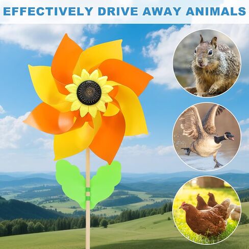 HARFINGTON Pinwheels 19.7" Wind Spinner Rainbow Pinwheels 8 Leaves Wooden Windmill with Sunflower Wooden Sticks for Garden Yard Patio Lawn Outdoor Party Favors Gifts, Orange/Yellow in Saudi Arabia