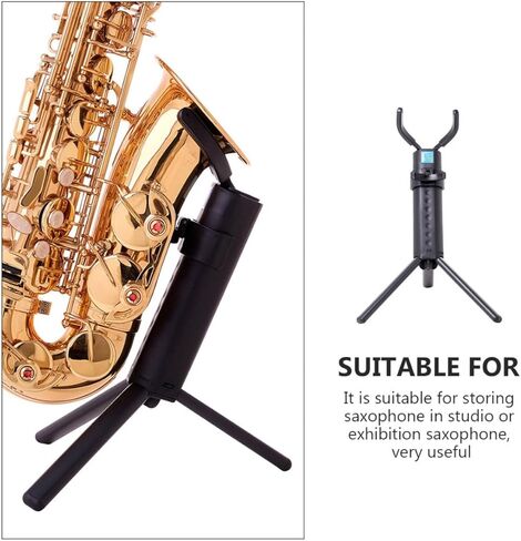 Toddmomy Portable Folding Alto Saxophone Stand with Black Blue Box, Creative Sax Holder Rack for Alto Sax Display and Storage, Practical Wind Instrument Support for Musicians in Kuwait