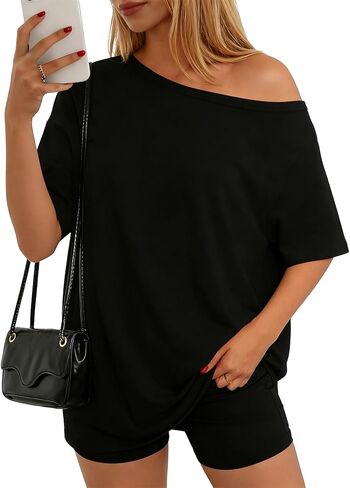 تراكب نساء قبالة الكتف قمم كبيرة الحجم tshirtts قميص الأكمام القصير العصرية القارب الصيف الرقبة in Kuwait