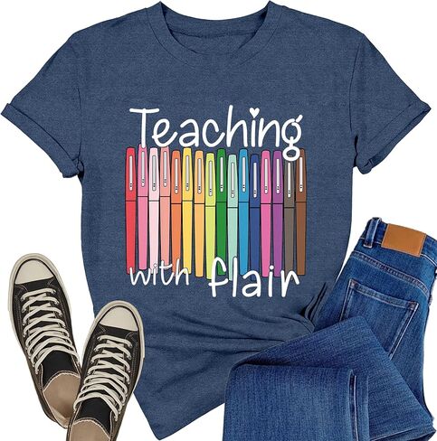 Women’s Teacher Shirt Teacher Life T-Shirt Teaching with Flair Tee Tops in Saudi Arabia