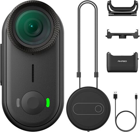 كاميرا AKASO Keychain3 4K Thumb Action - كاميرا جسم صغيرة، POVs بدون استخدام اليدين، يمكن تركيبها في أي مكان، التثبيت، عمر بطارية 360 دقيقة، كاميرا تسجيل فيديو محمولة مقاومة للماء 9.8 قدم، Pet POV (64 جيجابايت، أسود) in Saudi Arabia