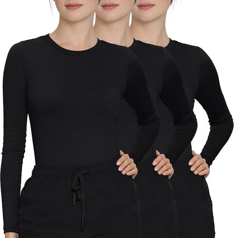 3 Pack Scrub Undershirts Long Sleeve Women, Comfortable Underscrub for Nurse High Crew Neck in Saudi Arabia