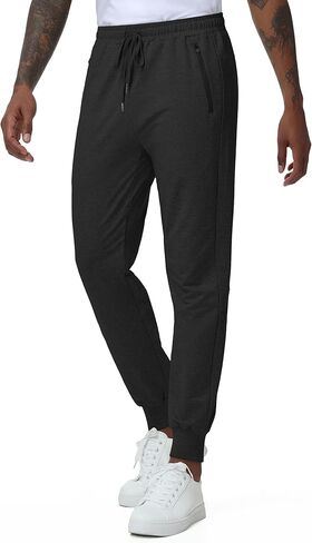 بنطلون رياضي رجالي JWM مع 3 جيوب بسحاب مريح وقابل للتمدد من القطن للعرق للرجال كاجوال رياضي في صالة الألعاب الرياضية in Kuwait