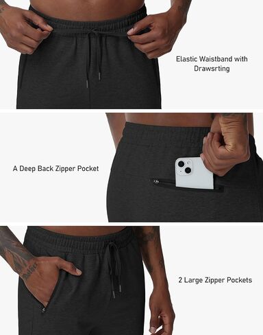 بنطلون رياضي رجالي JWM مع 3 جيوب بسحاب مريح وقابل للتمدد من القطن للعرق للرجال كاجوال رياضي في صالة الألعاب الرياضية in Kuwait