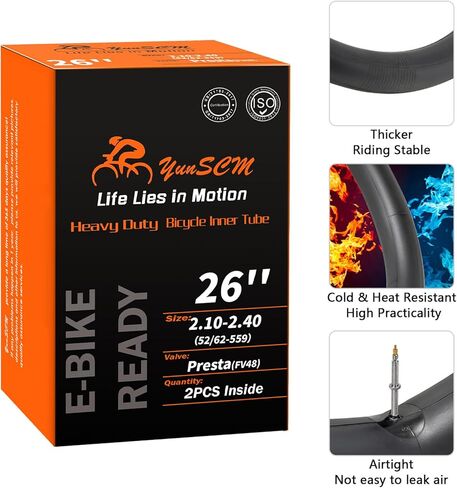 2-PCS 26" Heavy Duty Bike Tubes 26x2.10/2.40 FV48mm Presta Valve (52/62-559) Bicycle Inner Tubes Compatible with 26X2.10 26X2.125 26X2.20 26X2.25 26X2.30 26x2.35 26X2.40 Road Mountain Bike Tire Tubes in Saudi Arabia