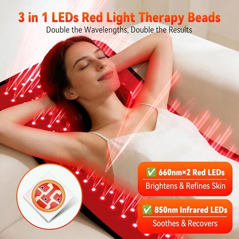 بساط العلاج بالضوء الأحمر لكامل الجسم مع 253 مصباح LED، 3 في 1 660 نانومتر و850 نانومتر من مادة TPU بالأشعة تحت الحمراء، وسادة علاج قابلة للطي مقاس 24 بوصة × 12 بوصة مع أوضاع نبض وحدة التحكم بالمؤقت للاستخدام المنزلي 48 وات in Saudi Arabia