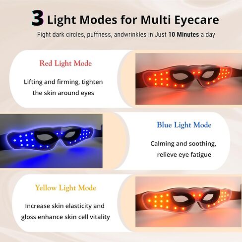 3 Modes Red Light Therapy for Eyes,Under-Eye Red Light Therapy mask Glasses & Light-Based Mask for Treatment of Periorbital Wrinkles,Relieving Eye Fatigue,LED Eye mask EY-20R in Kuwait