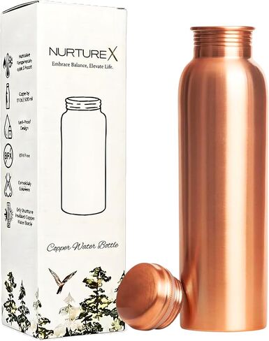 Pure Copper Water, Bottle 34 Oz / 1 Liter, Leak-Proof, Joint-Free, Anti-Tarnish Protective Coating, Handcrafted, Eco-Friendly & Ayurvedic Drinkware for Yoga, Gym & Office - Smooth in Saudi Arabia