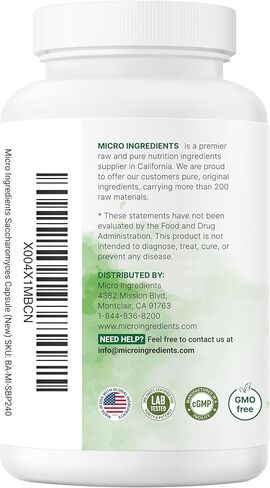 المكونات الدقيقة Saccharomyces Boulardii Probiotics 10 مليار CFU مع البريبايوتكس، 240 كبسولة نباتية | مزيج 2 في 1 من البروبيوتيك والبريبايوتك | وأضاف الأنسولين من جذر الهندباء | غير معدل وراثيًا in Kuwait