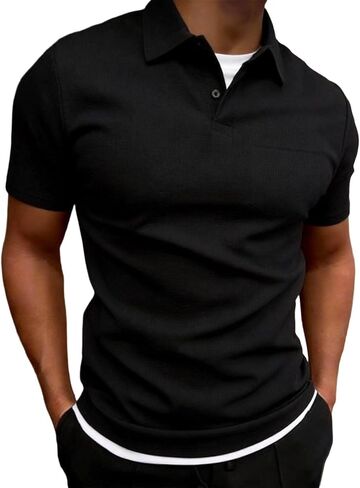 Mens Casual Lapel Shirts Tops Loose Button Henley Short Sleeve T Shirts Stylish Athletic Golf Tee Summer Work Shirt in Saudi Arabia