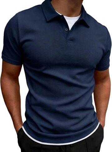 Mens Casual Lapel Shirts Tops Loose Button Henley Short Sleeve T Shirts Stylish Athletic Golf Tee Summer Work Shirt in Saudi Arabia