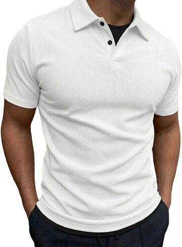 Mens Casual Lapel Shirts Tops Loose Button Henley Short Sleeve T Shirts Stylish Athletic Golf Tee Summer Work Shirt in Saudi Arabia