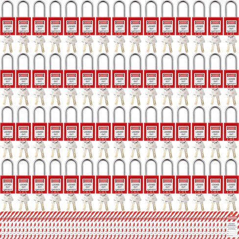 MorningRo 60 مجموعة من أقفال Tagout للقفل مع 60 علامة قفل - قفل أمان Loto مزود بمفتاحين مختلفين لكل قفل، أقفال حمراء لمحطات وأجهزة قفل العلامات in Saudi Arabia