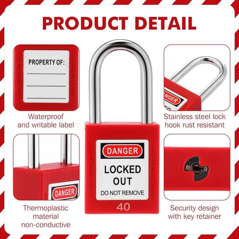MorningRo 60 مجموعة من أقفال Tagout للقفل مع 60 علامة قفل - قفل أمان Loto مزود بمفتاحين مختلفين لكل قفل، أقفال حمراء لمحطات وأجهزة قفل العلامات in Saudi Arabia