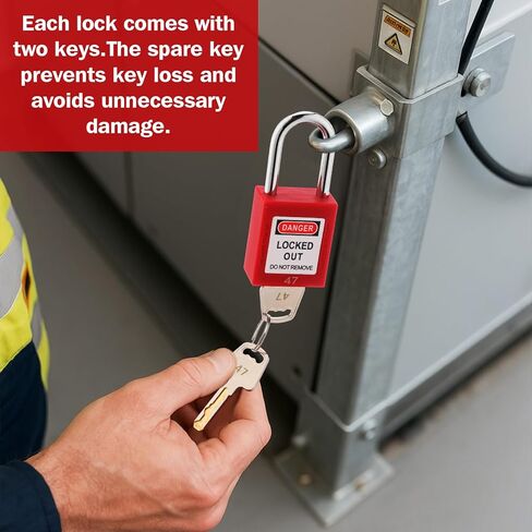 MorningRo 60 مجموعة من أقفال Tagout للقفل مع 60 علامة قفل - قفل أمان Loto مزود بمفتاحين مختلفين لكل قفل، أقفال حمراء لمحطات وأجهزة قفل العلامات in Saudi Arabia
