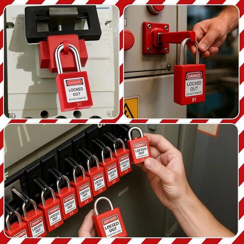 MorningRo 60 مجموعة من أقفال Tagout للقفل مع 60 علامة قفل - قفل أمان Loto مزود بمفتاحين مختلفين لكل قفل، أقفال حمراء لمحطات وأجهزة قفل العلامات in Saudi Arabia