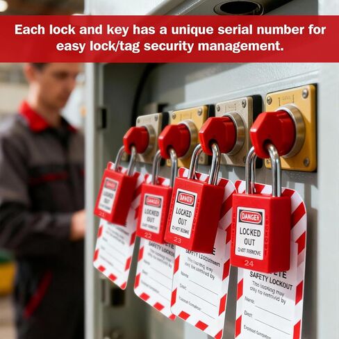MorningRo 60 مجموعة من أقفال Tagout للقفل مع 60 علامة قفل - قفل أمان Loto مزود بمفتاحين مختلفين لكل قفل، أقفال حمراء لمحطات وأجهزة قفل العلامات in Saudi Arabia