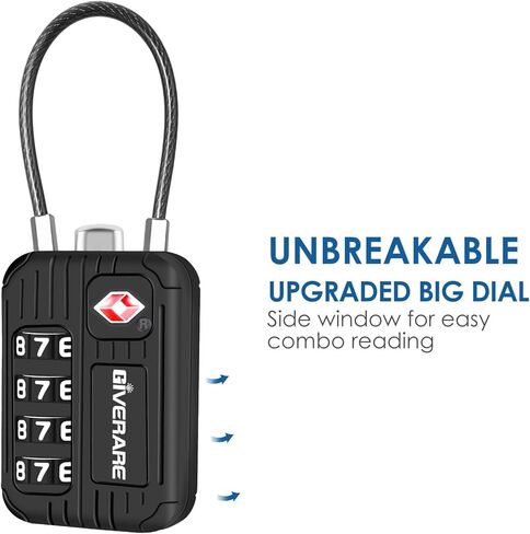 2 حزمة من أقفال أمتعة السفر المعتمدة من إدارة أمن المواصلات الأمريكية، سبيكة قفل مكونة من 4 أرقام، أقفال معدنية بدون مفتاح، قفل مقاوم للطقس معتمد من إدارة أمن المواصلات الأمريكية لخزانة الصالة الرياضية، حقيبة حقيبة الجولف، حقيبة الظهر، أسود من GIVERARE in Kuwait