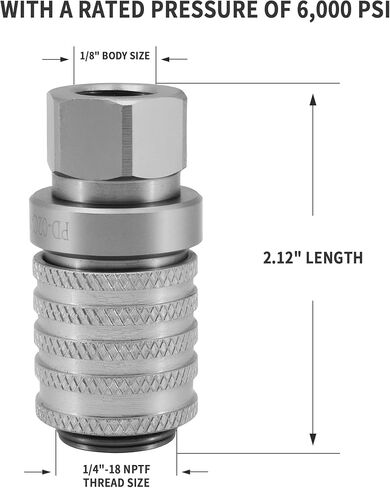 PD Steel Test Port and Diagnostic Equipment Quick Coupler with Female Pipe Thread for PD242 Series, 1/8" Body Size, 1/4"-18 NPTF Thread Size, 2.12" Length in Saudi Arabia