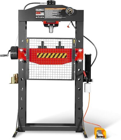 مكبس متجر هوائي/هيدروليكي بإطار على شكل حرف H من MechMaxx 50 طن مع ونش يدوي ومجموعة دبوس ضغط، إطار فولاذي ملحوم بالكامل، حارس أمان، تحكم في دواسة القدم، HSP50 in Kuwait