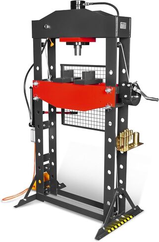 مكبس متجر هوائي/هيدروليكي بإطار على شكل حرف H من MechMaxx 50 طن مع ونش يدوي ومجموعة دبوس ضغط، إطار فولاذي ملحوم بالكامل، حارس أمان، تحكم في دواسة القدم، HSP50 in Kuwait