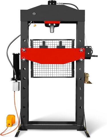 مكبس متجر هوائي/هيدروليكي بإطار على شكل حرف H من MechMaxx 50 طن مع ونش يدوي ومجموعة دبوس ضغط، إطار فولاذي ملحوم بالكامل، حارس أمان، تحكم في دواسة القدم، HSP50 in Kuwait