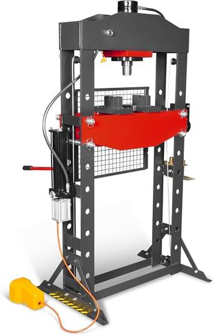 مكبس متجر هوائي/هيدروليكي بإطار على شكل حرف H من MechMaxx 50 طن مع ونش يدوي ومجموعة دبوس ضغط، إطار فولاذي ملحوم بالكامل، حارس أمان، تحكم في دواسة القدم، HSP50 in Kuwait