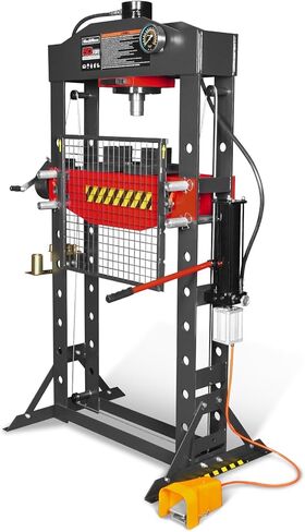 مكبس متجر هوائي/هيدروليكي بإطار على شكل حرف H من MechMaxx 50 طن مع ونش يدوي ومجموعة دبوس ضغط، إطار فولاذي ملحوم بالكامل، حارس أمان، تحكم في دواسة القدم، HSP50 in Kuwait