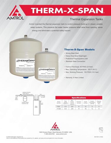 خزان التمدد الحراري Amtrol Therm-X-Span T-5A لسخانات المياه - يحل محل Amtrol T-5 القديم in Kuwait
