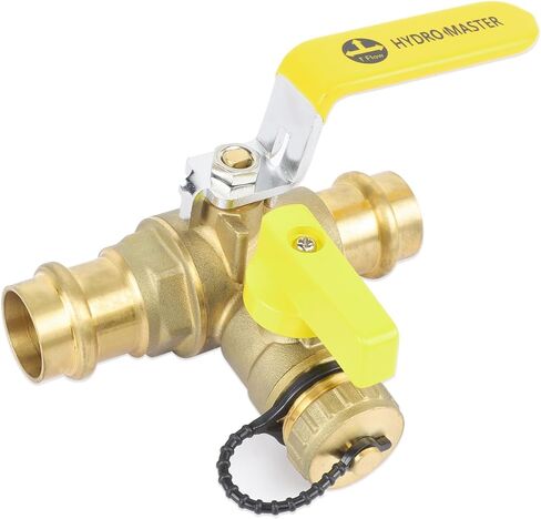 HYDRO MASTER 3/4 بوصة صمام كروي ذو منفذ كامل مع تصريف ومقبض قابل للعكس، نحاس LF، تدفق T 3/4 بوصة، اتصال بالضغط in Kuwait