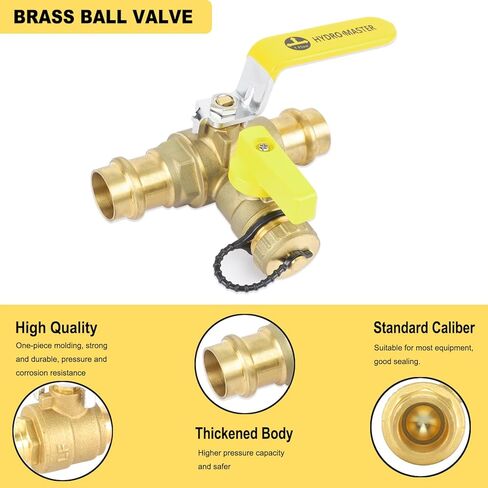 HYDRO MASTER 3/4 بوصة صمام كروي ذو منفذ كامل مع تصريف ومقبض قابل للعكس، نحاس LF، تدفق T 3/4 بوصة، اتصال بالضغط in Kuwait