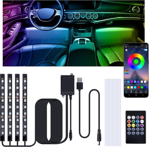 مصابيح LED داخلية للسيارة، مصابيح داخلية للسيارة مع محول ولاعة السجائر، شريط إضاءة LED 12 فولت مع جهاز تحكم عن بعد للتطبيق الذكي، مزامنة الموسيقى، إضاءة سيارات متغيرة اللون للداخل، ملحقات السيارات in Kuwait