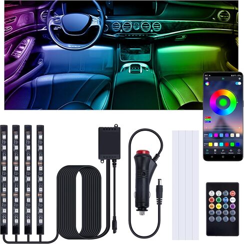 Car Led Lights Interior, Interior Car Lights with with Cigarette Lighter Adapter, 12V LED Strip Light with Smart APP Remote Control, Sync Music, Color Change Cars Light for Inside, Cars Accessories in Saudi Arabia