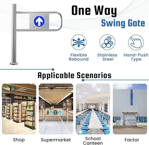بوابة متأرجحة من الفولاذ المقاوم للصدأ لمدخل السوبر ماركت - باب أمان أحادي الاتجاه مزود بنابض للوصول إلى متجر المستودعات في الممر - حل أمان متين وآمن in Kuwait