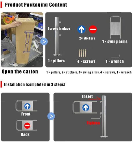 بوابة أمان متأرجحة متينة من الفولاذ المقاوم للصدأ لمحلات السوبر ماركت والحدائق، تصميم أحادي الاتجاه، مثالية للمصانع والممرات والمداخل (100x97 سم) in Kuwait