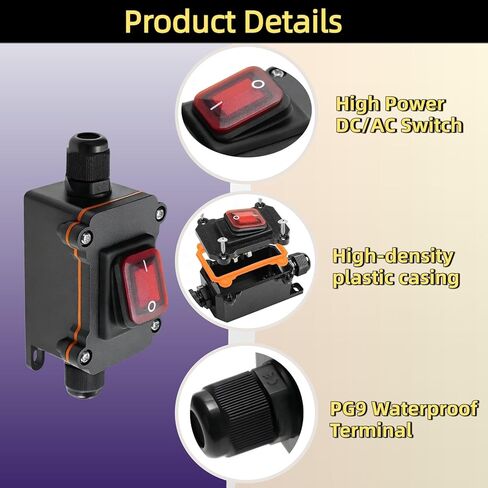 2-Pack IP67 Waterproof Inline Rocker Switch with Red Indicator Light, On/Off DPST Toggle Switch for AC/DC 20A-125V 16A-250V 35A-12V, Two-Side Entry for Marine, RV, Automotive LED Lights in Kuwait