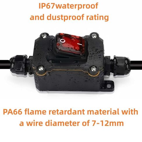 2-Pack IP67 Waterproof Inline Rocker Switch with Red Indicator Light, On/Off DPST Toggle Switch for AC/DC 20A-125V 16A-250V 35A-12V, Two-Side Entry for Marine, RV, Automotive LED Lights in Kuwait
