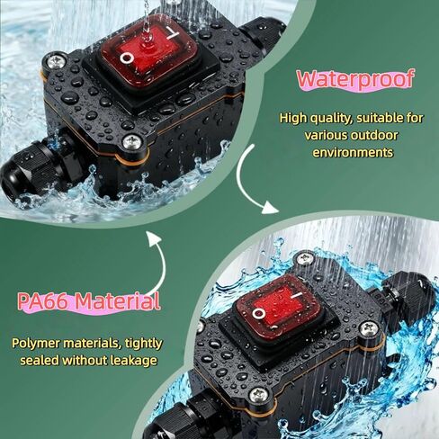 2-Pack IP67 Waterproof Inline Rocker Switch with Red Indicator Light, On/Off DPST Toggle Switch for AC/DC 20A-125V 16A-250V 35A-12V, Two-Side Entry for Marine, RV, Automotive LED Lights in Kuwait