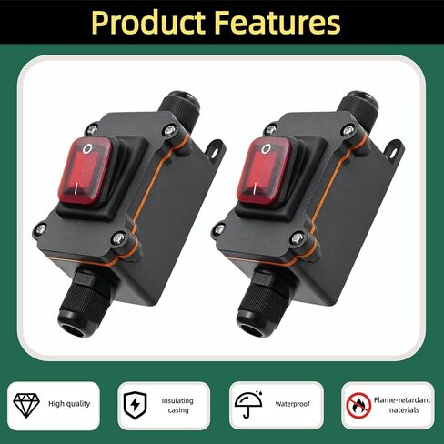 2-Pack IP67 Waterproof Inline Rocker Switch with Red Indicator Light, On/Off DPST Toggle Switch for AC/DC 20A-125V 16A-250V 35A-12V, Two-Side Entry for Marine, RV, Automotive LED Lights in Kuwait