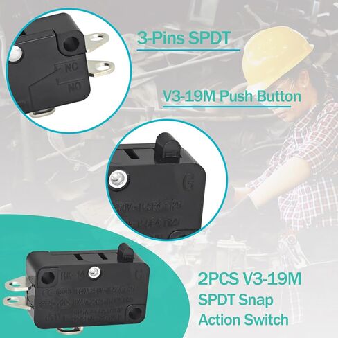 2-Pack V3-19M Basic / Snap Action Switch بديل لـ Honeywell V3-19M - Round Pin Plunger Microswitch، SPDT، 15A 125VAC in Saudi Arabia