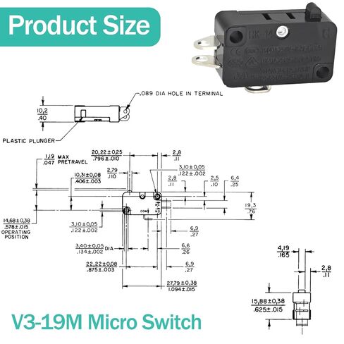 2-Pack V3-19M Basic / Snap Action Switch بديل لـ Honeywell V3-19M - Round Pin Plunger Microswitch، SPDT، 15A 125VAC in Saudi Arabia