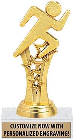 Crown Awards Running Trophy - 6" Gold Running Trophy Engraved On White Marble Base Prime in Kuwait