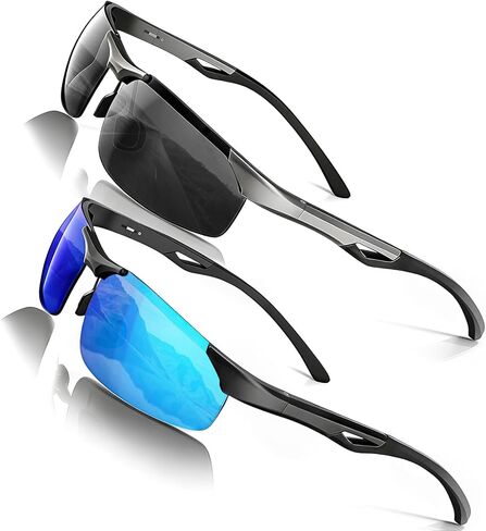 Polarized Anti Glare Sunglasses Men, UV400 Sports Al Wrap Around Design, Scratch/Oil/Saltwater Resistant in Kuwait