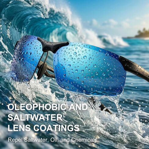 Polarized Anti Glare Sunglasses Men, UV400 Sports Al Wrap Around Design, Scratch/Oil/Saltwater Resistant in Kuwait