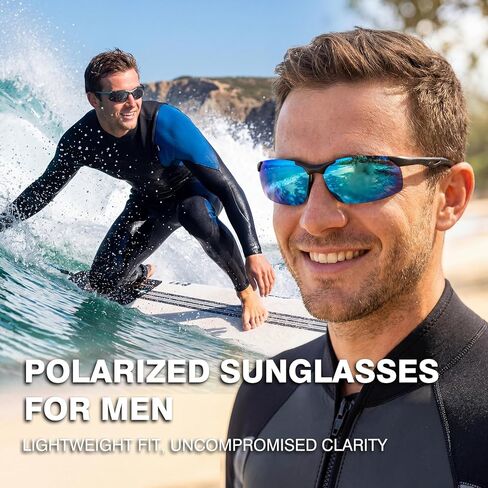 Polarized Anti Glare Sunglasses Men, UV400 Sports Al Wrap Around Design, Scratch/Oil/Saltwater Resistant in Kuwait